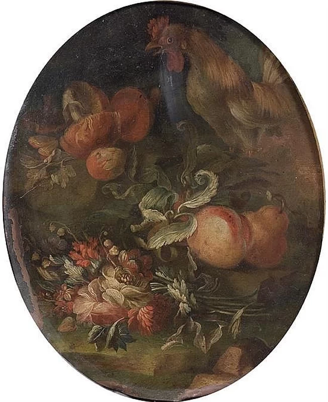 Gallo con un mazzo di fiori - attribuito
